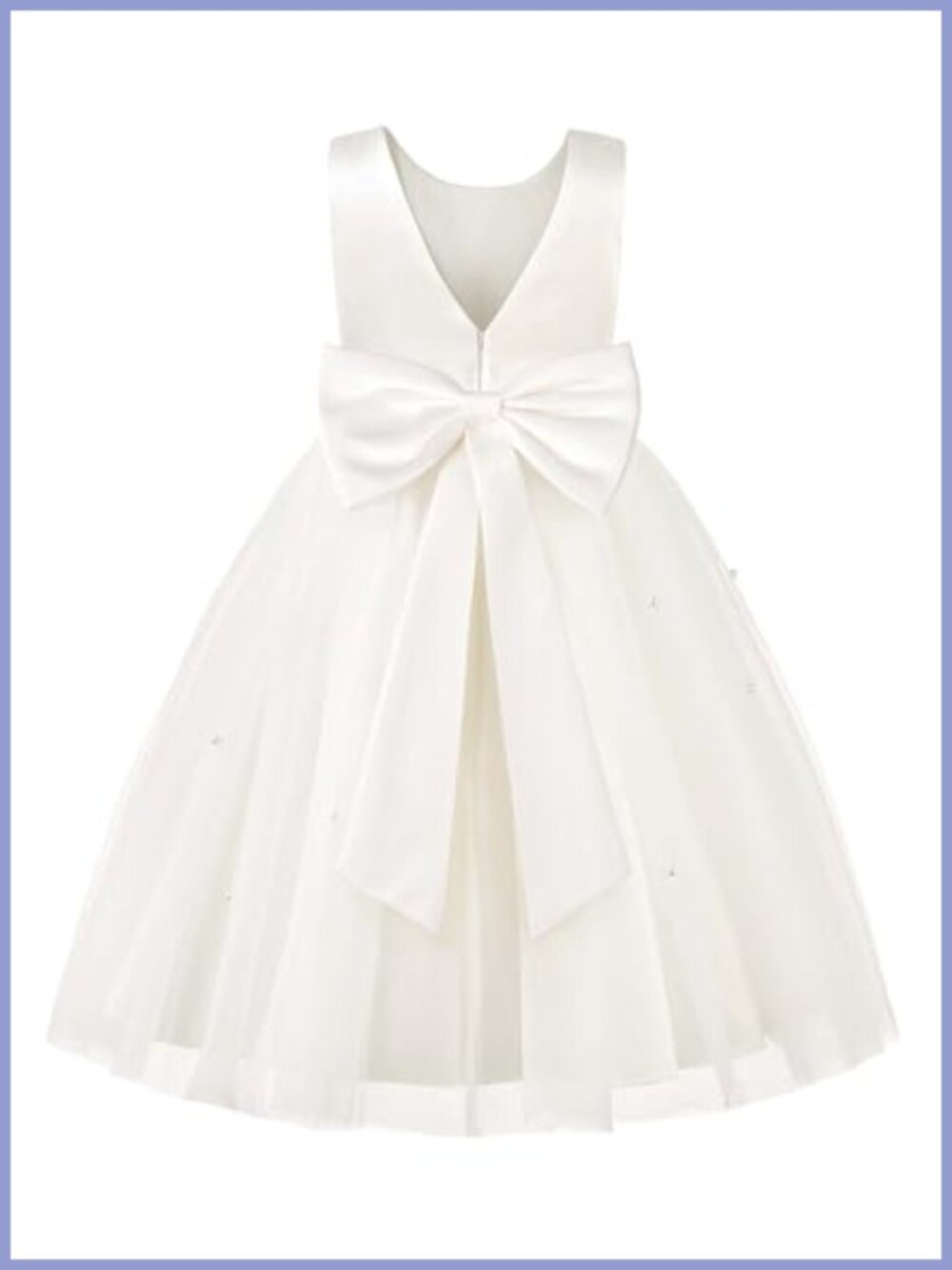 Satin Flower Girl Dress Sleeveless V-Back Tulle Pearl Bow Party Gown